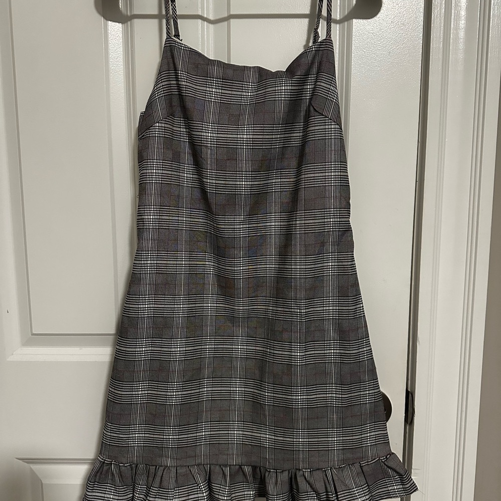 Gray Plaid Sleeveless Dress